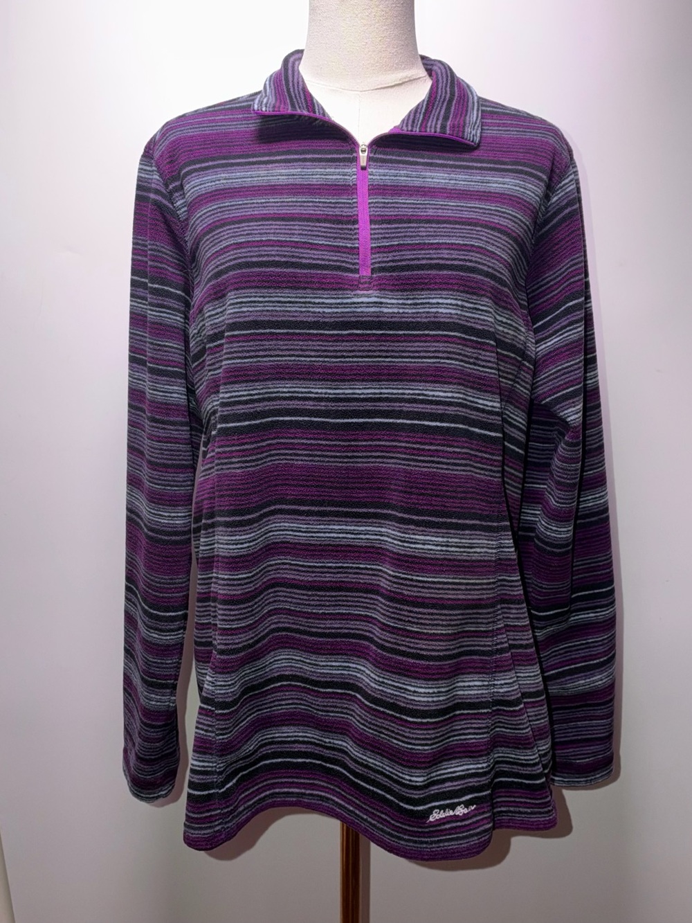 Eddie Bauer Purple Striped 1/4 Zip Fleece Pullover Jacket Size L